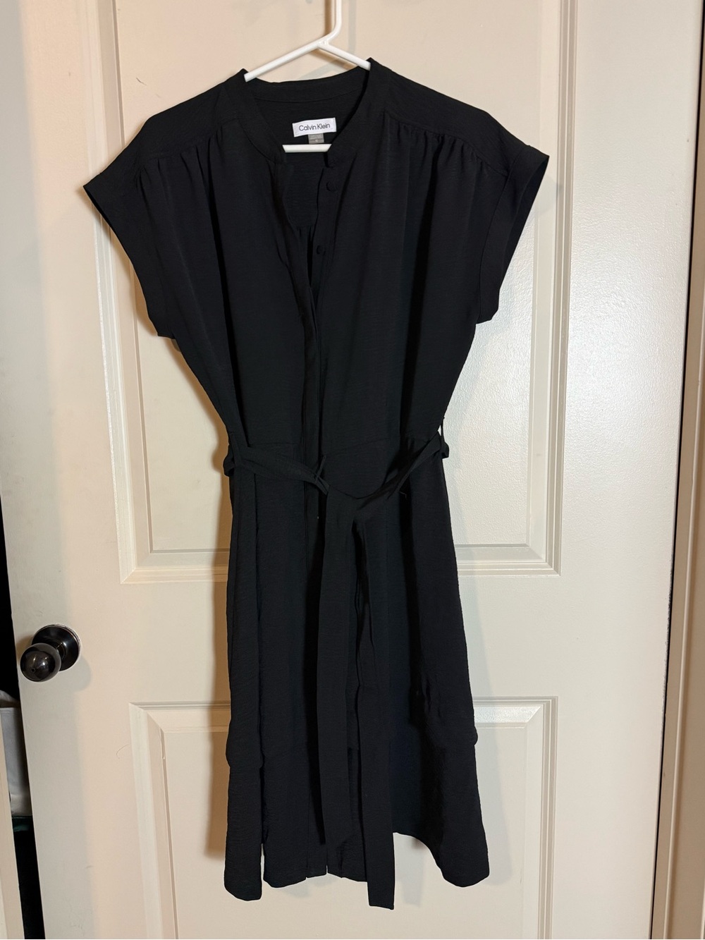 Calvin Klein Black Midi Shirt Dress with Tie Waist - Picture 2 of 9